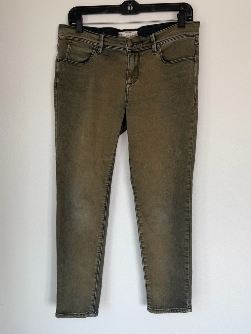 Free People 2010s Washed Green Boho Fairy Grunge Skinny Jeans